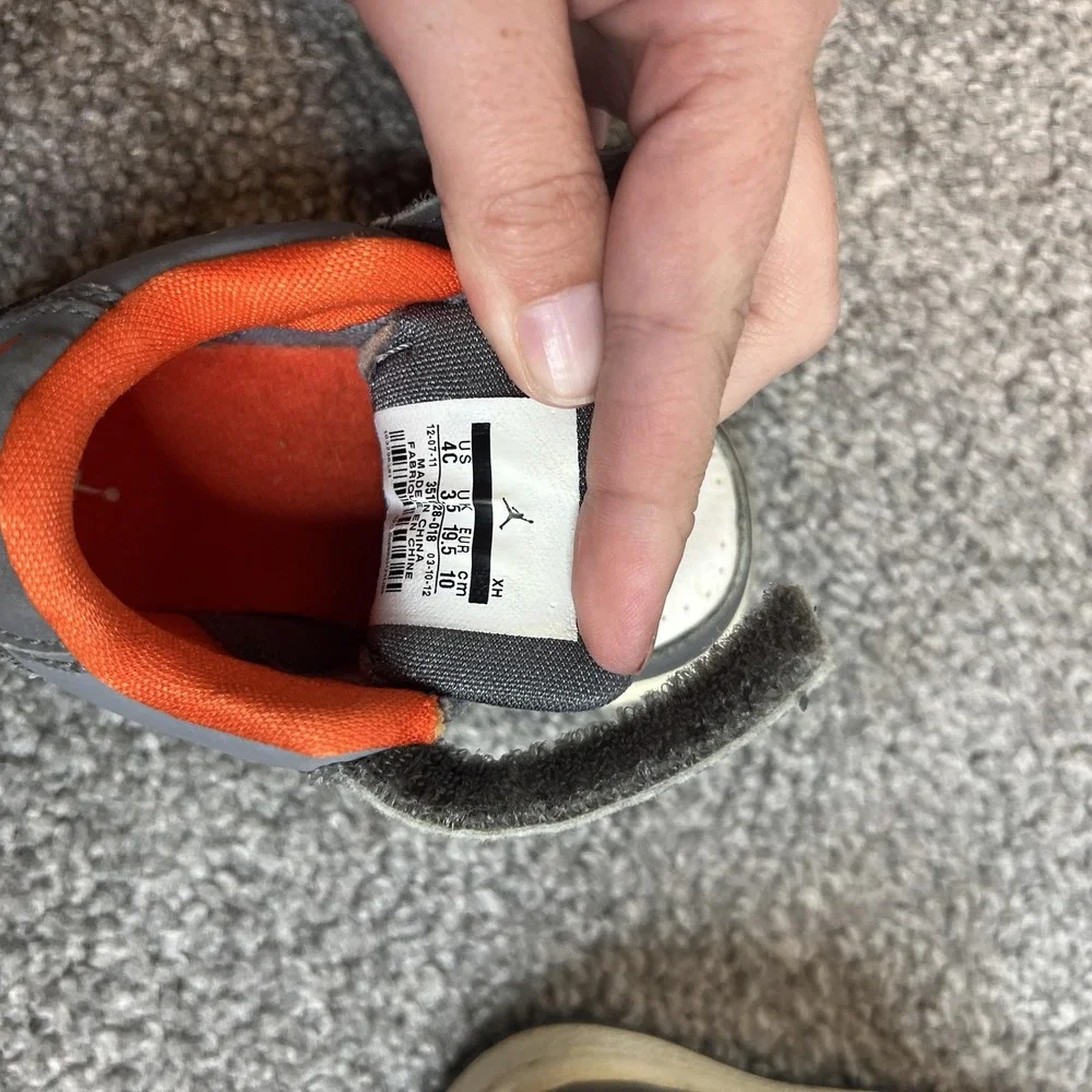 Jordan Shoes Kids Size 4C Gray White orange hookLoop Strap Nike Toddler Sneakers